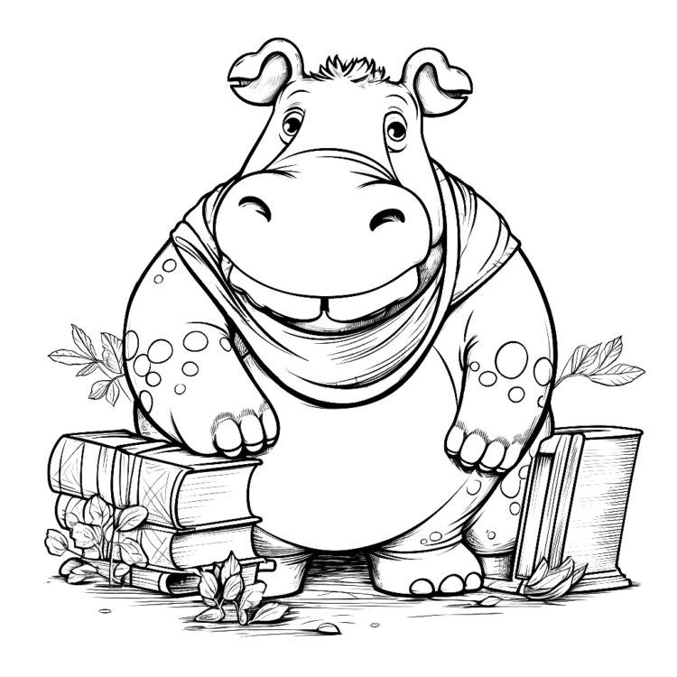 Coloring picture big hippopotamus