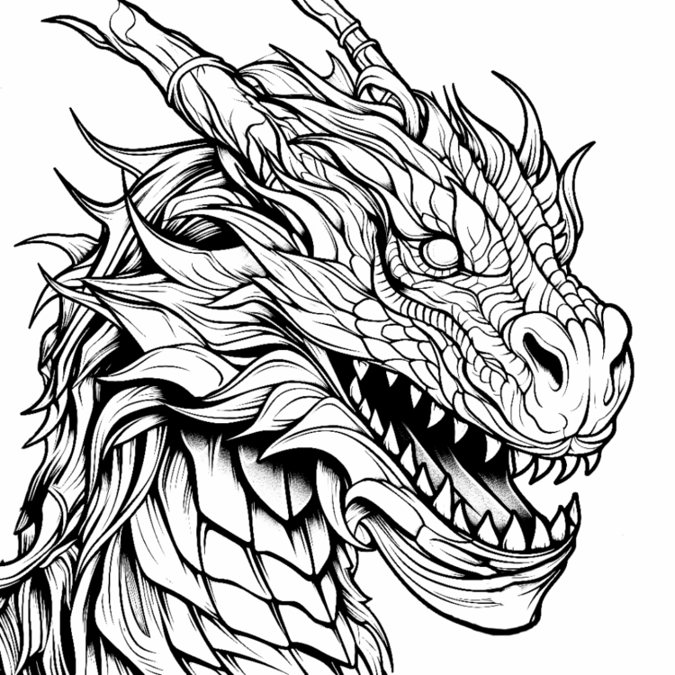 Creepy dragon head coloring page