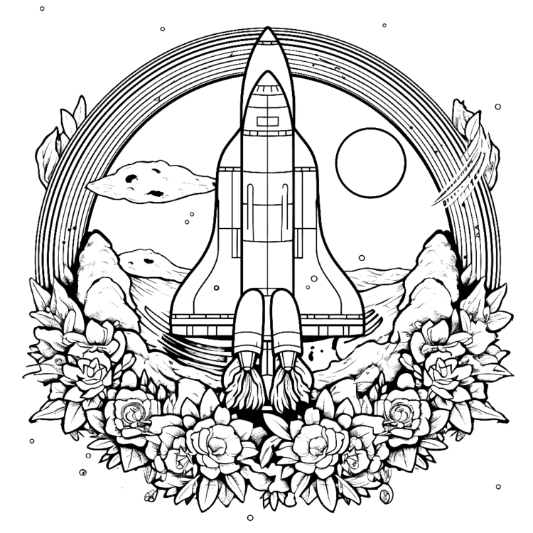 Dibujo para colorear cohete celeste