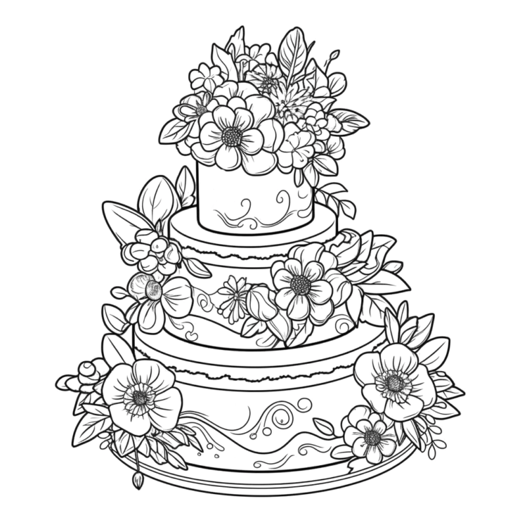 Dibujo para colorear tarta de boda