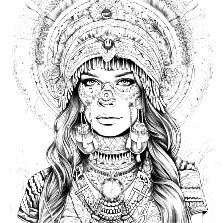 Ausmalbild Indianerfrau