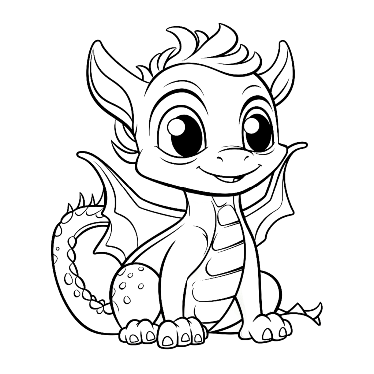 Coloring picture young dragon smiling