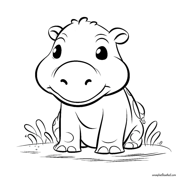 Ausmalbild Junges Nilpferd