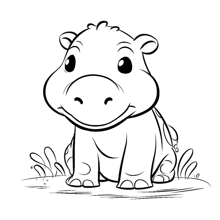 Ausmalbild Junges Nilpferd