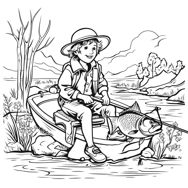 Dibujo para colorear niños pescando