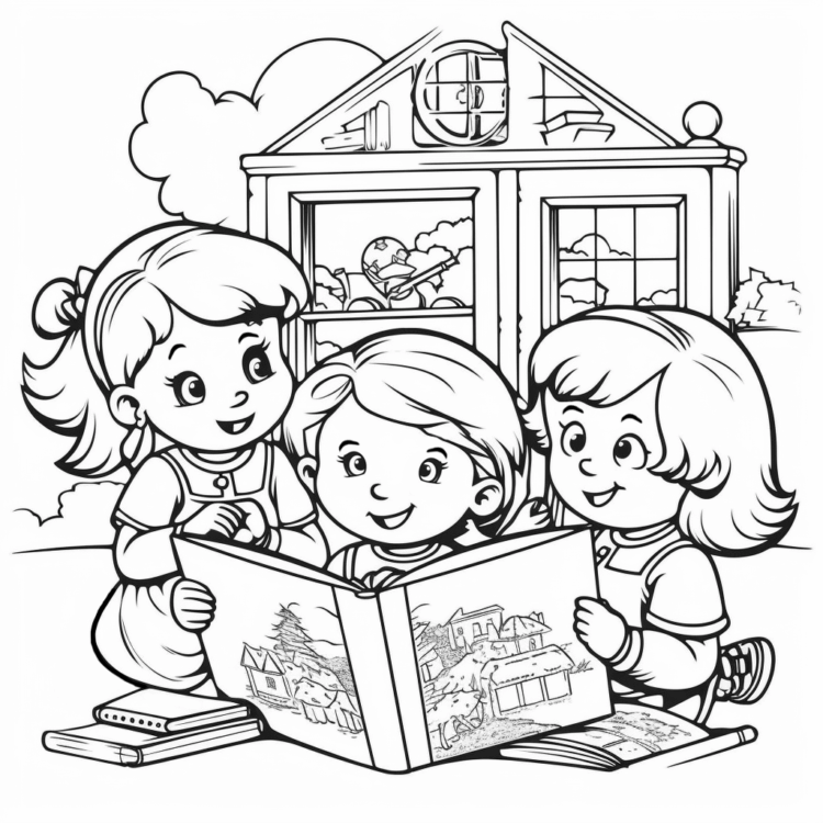 Ausmalbild Kindergärten Lesen