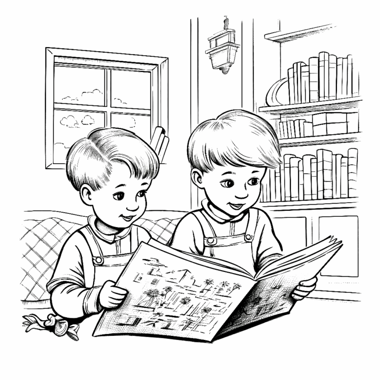 Dibujo para colorear niño de guardería leyendo