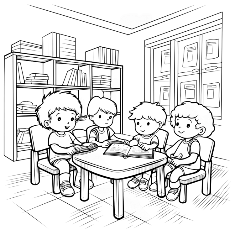 Ausmalbild Kindergarten Lerngruppe