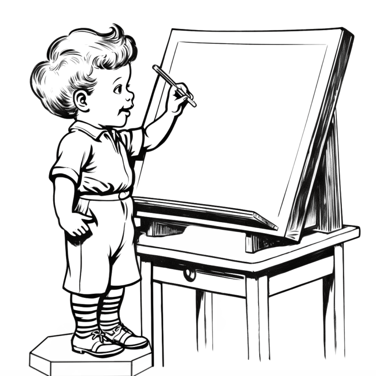 Coloring picture kindergarten child and blackboard