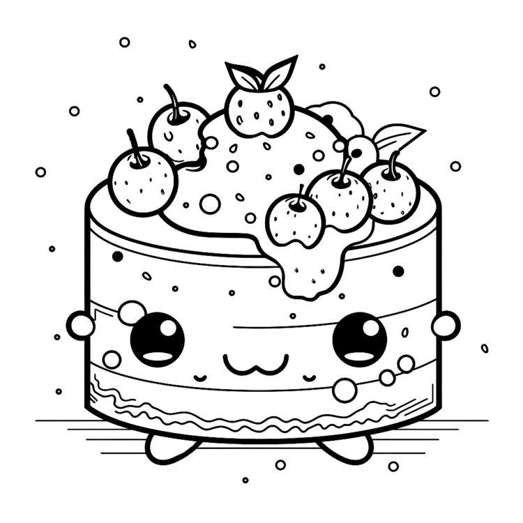 Ausmalbild Kirschen Kuchen