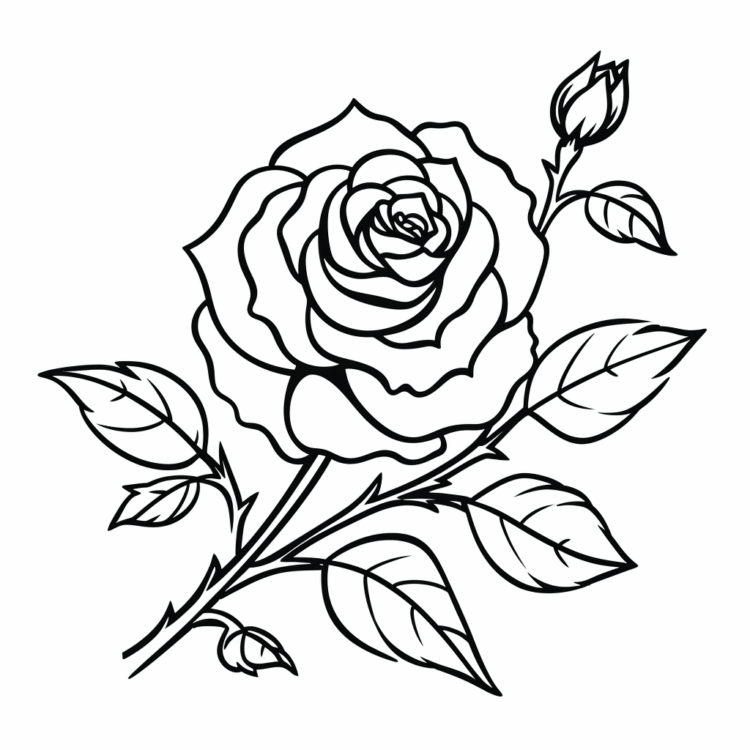 Ausmalbild Knospe und Rose
