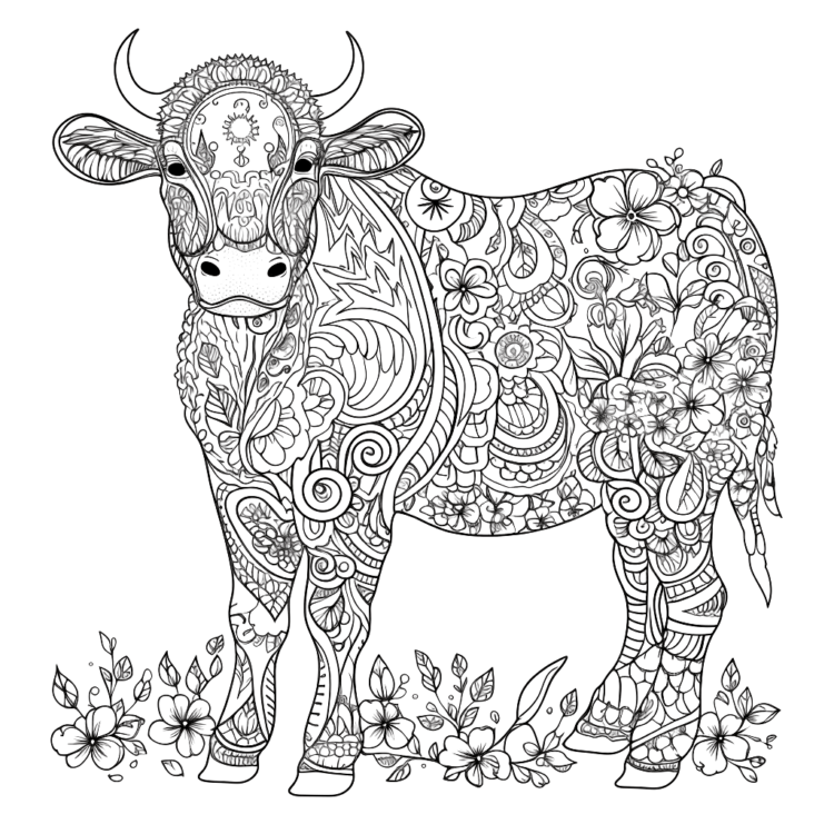 Dibujo para colorear mandala de vaca