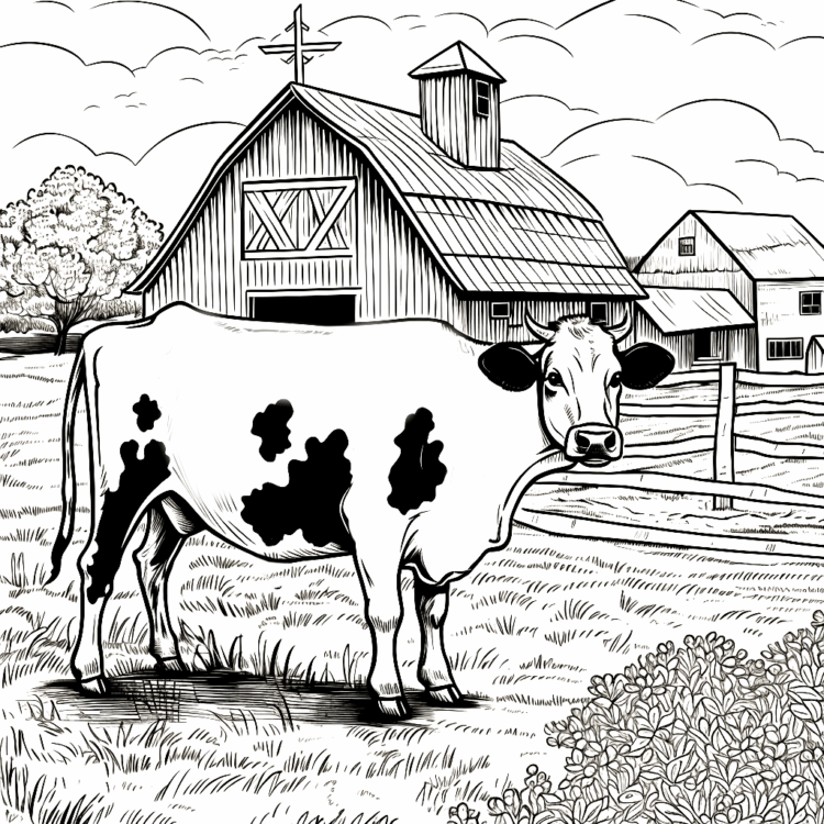Dibujo para colorear vaca en la granja
