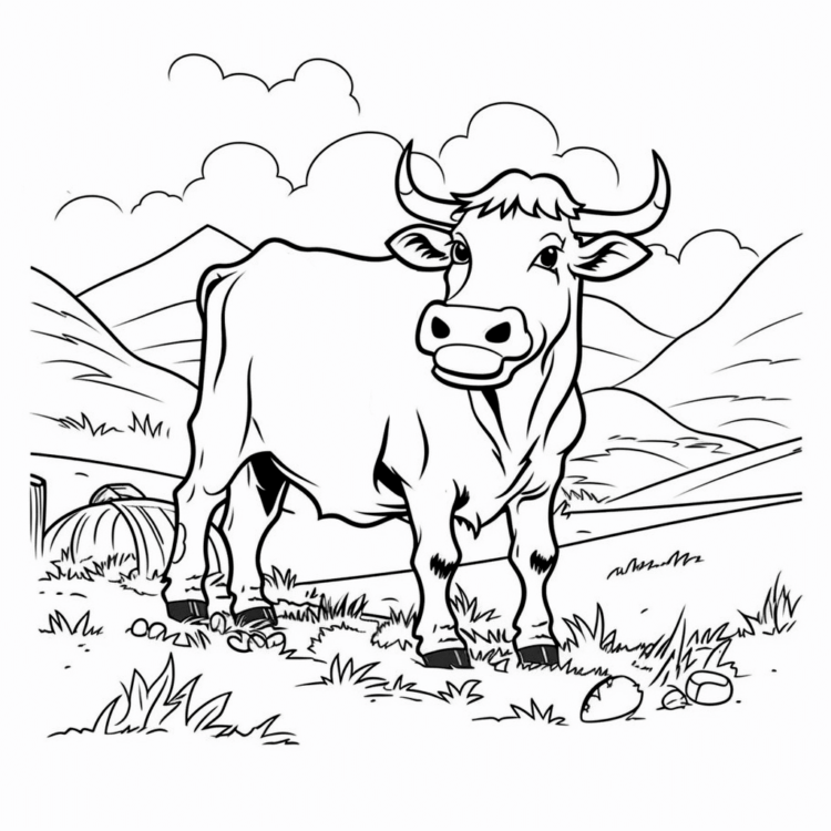 Dibujo para colorear vaca en la naturaleza