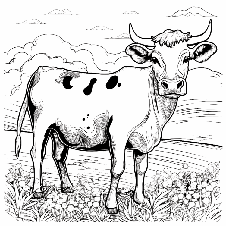 Coloring picture nature and cow