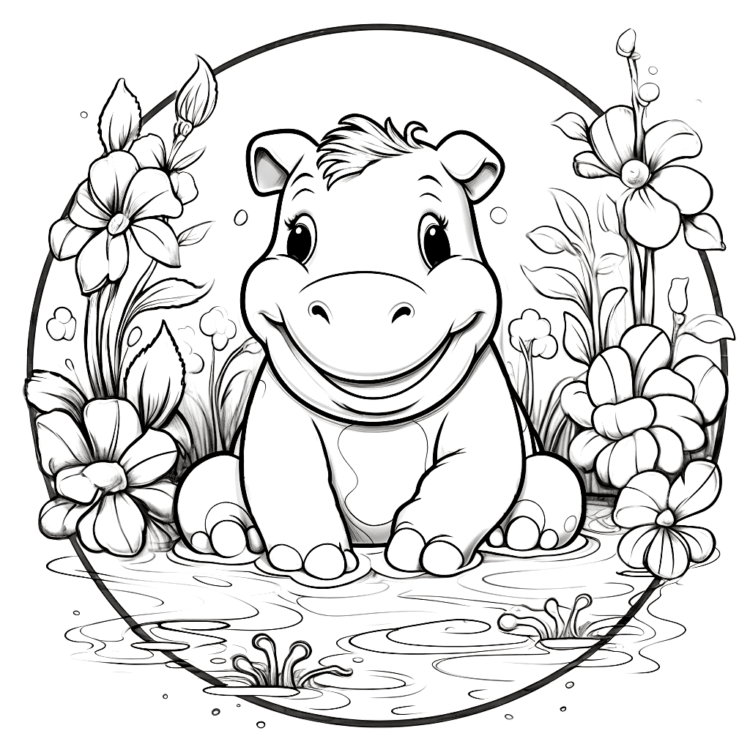 Coloring picture hippo mandala