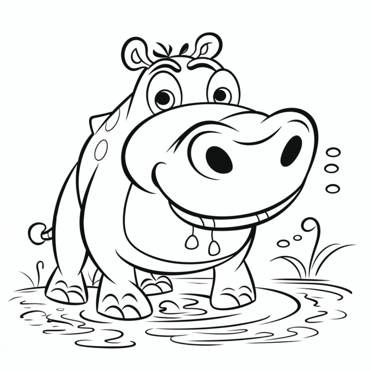 Coloring picture hippo on water