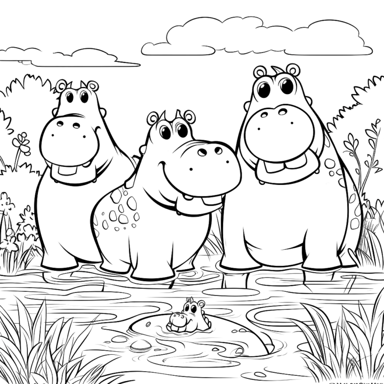 Coloring picture hippos