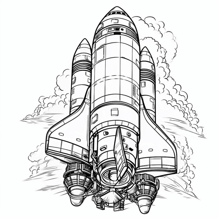 Dibujo para colorear cohete en el espacio