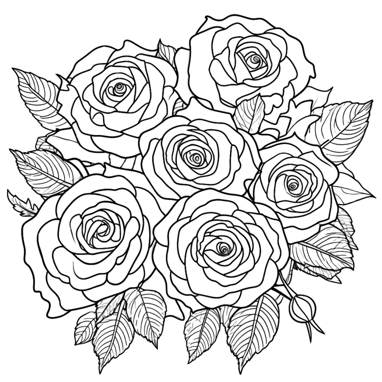 Dibujo para colorear ramo de rosas