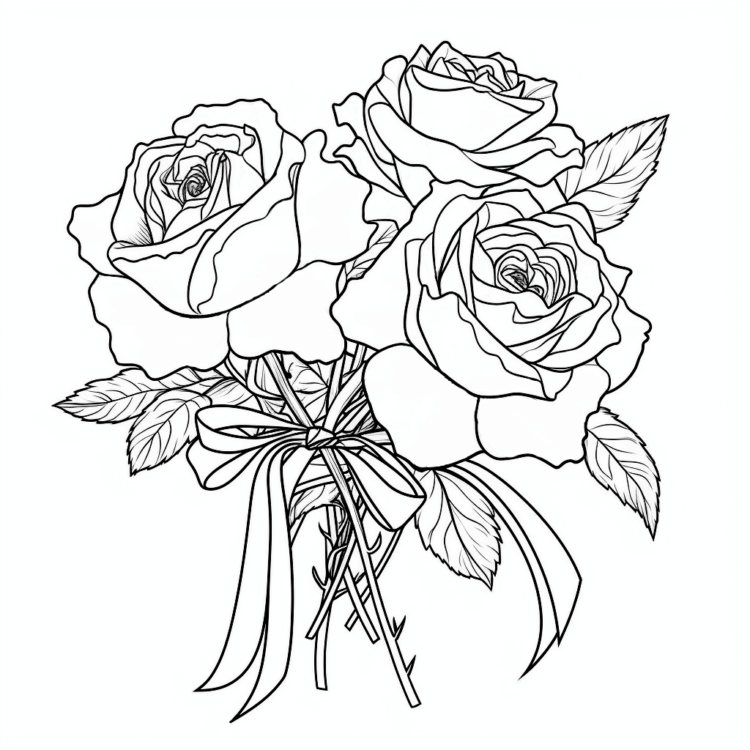Ausmalbild Rosen mit Schleife