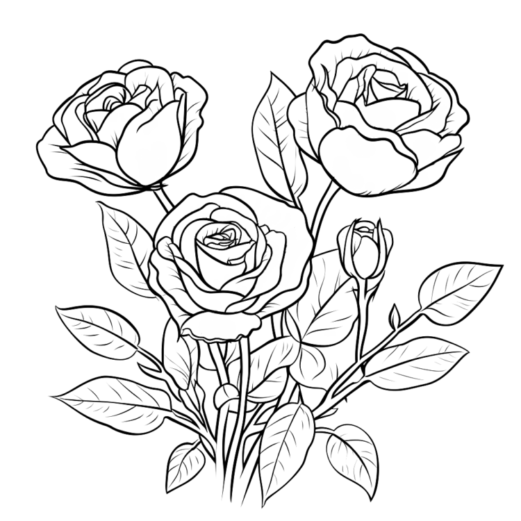 Dibujo para colorear capullos de rosa