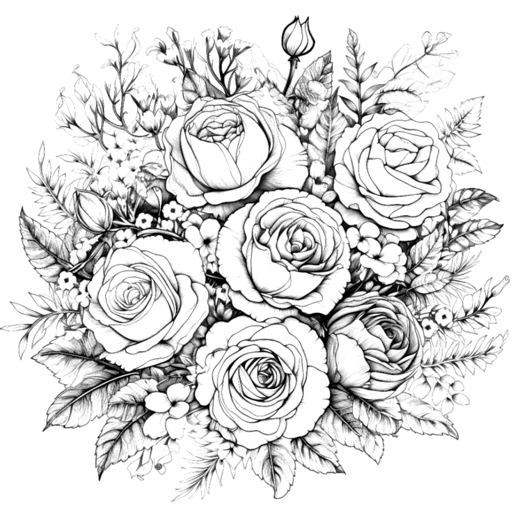 Dibujo para colorear ramo de rosas