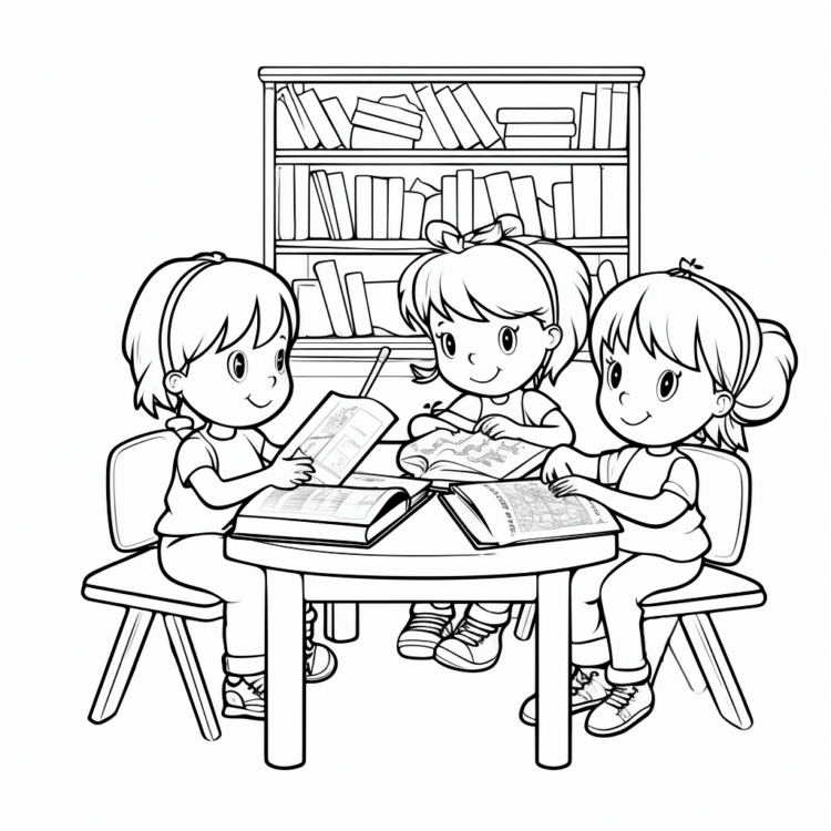 Dibujo para colorear grupo de estudio niñas
