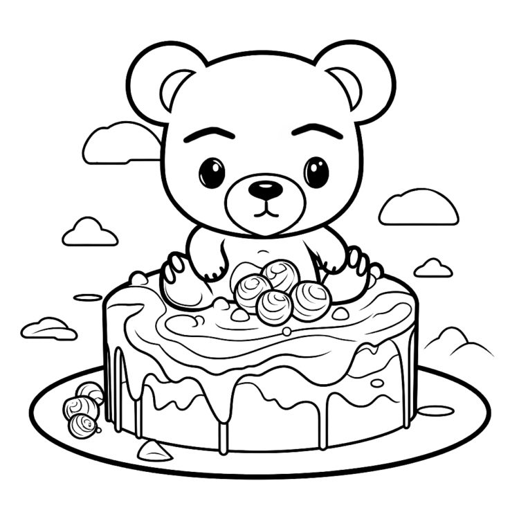 Coloring picture teddy bear cake