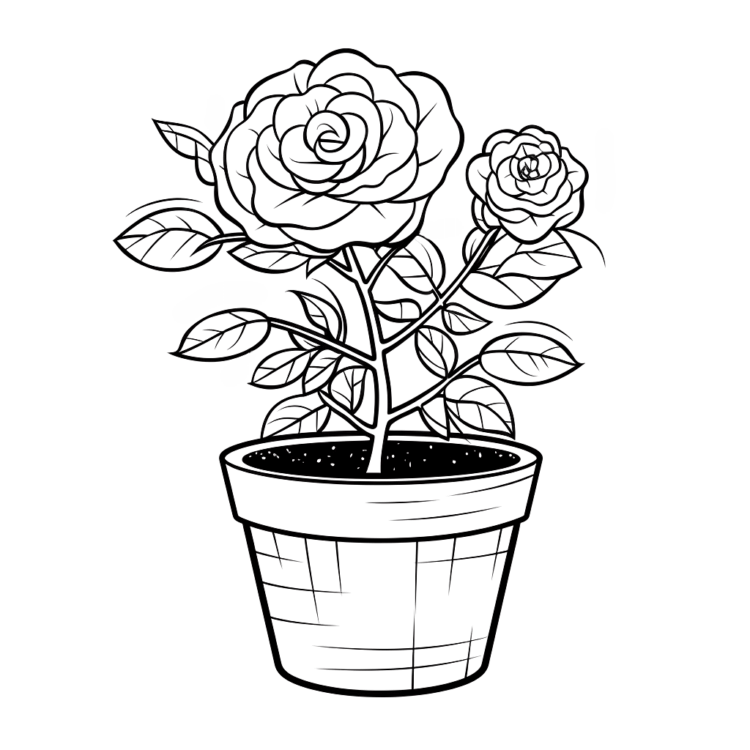 Coloring picture potted rose