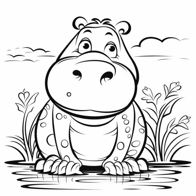 Dibujo para colorear agua e hipopótamo