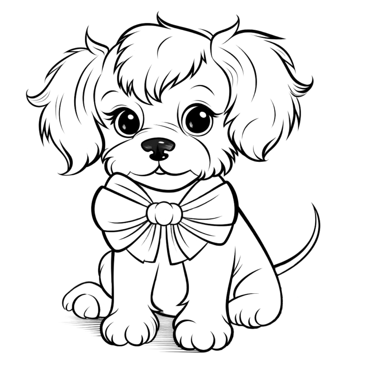 Dibujo para colorear cachorro con lazo