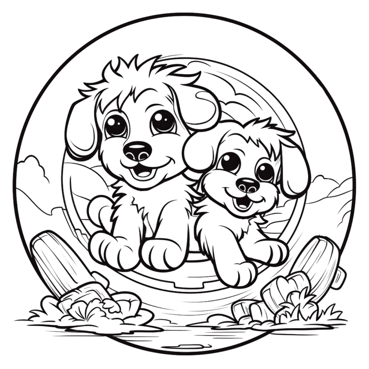 Dibujo para colorear cachorros sobre ruedas