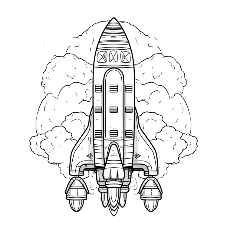 Ausmalbild Wolken und Rakete