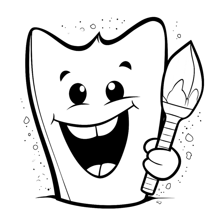 Dibujo para colorear diente y cepillo de dientes