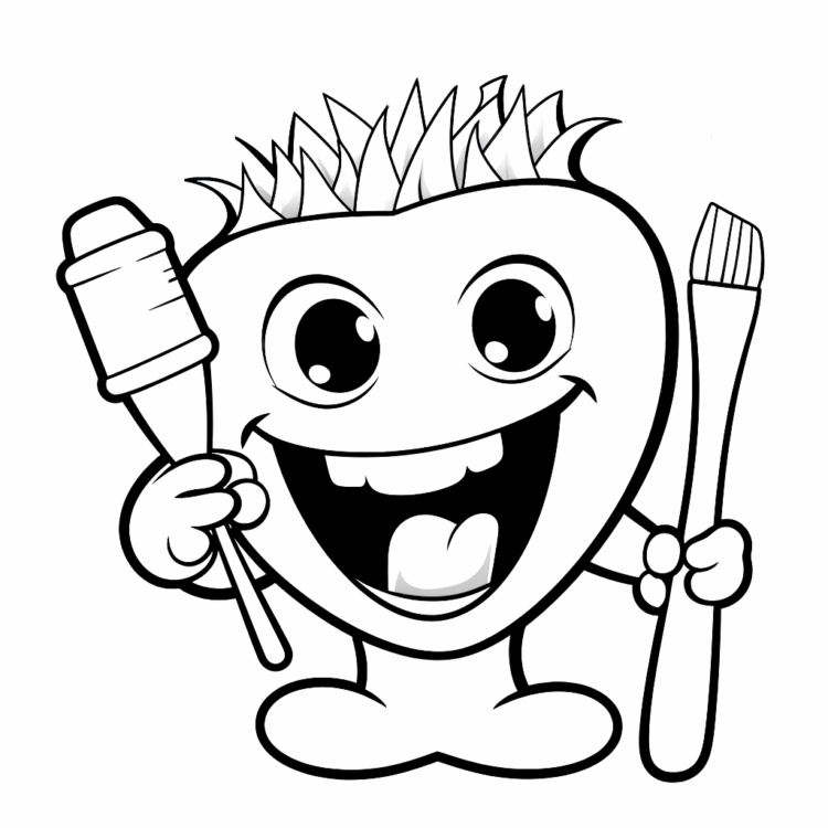Dibujo para colorear cepillo de dientes y diente