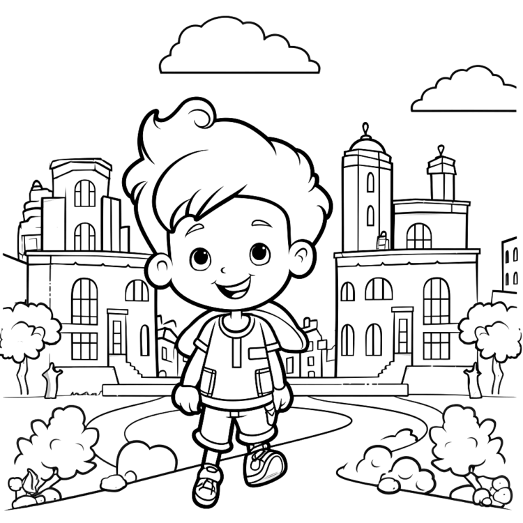 Coloring picture happy schoolchild