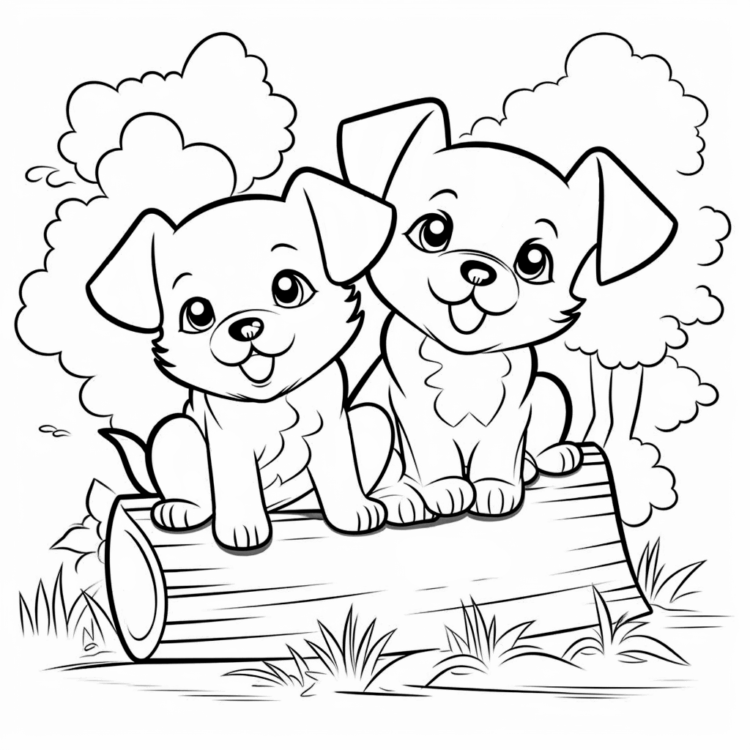 Coloring picture happy puppies
