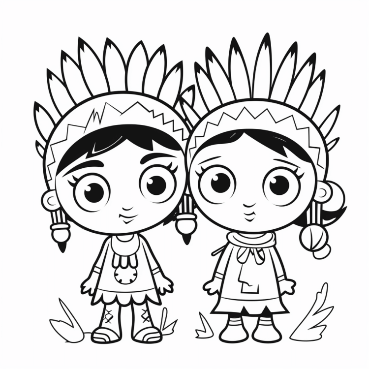 Ausmalbild kleine Indianermädchen