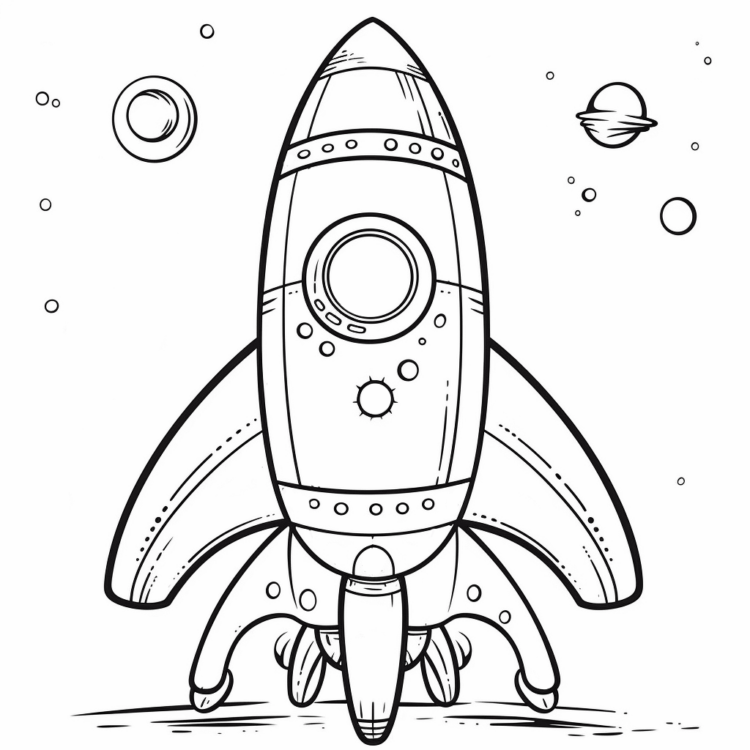 Dibujo para colorear lindo cohete espacial