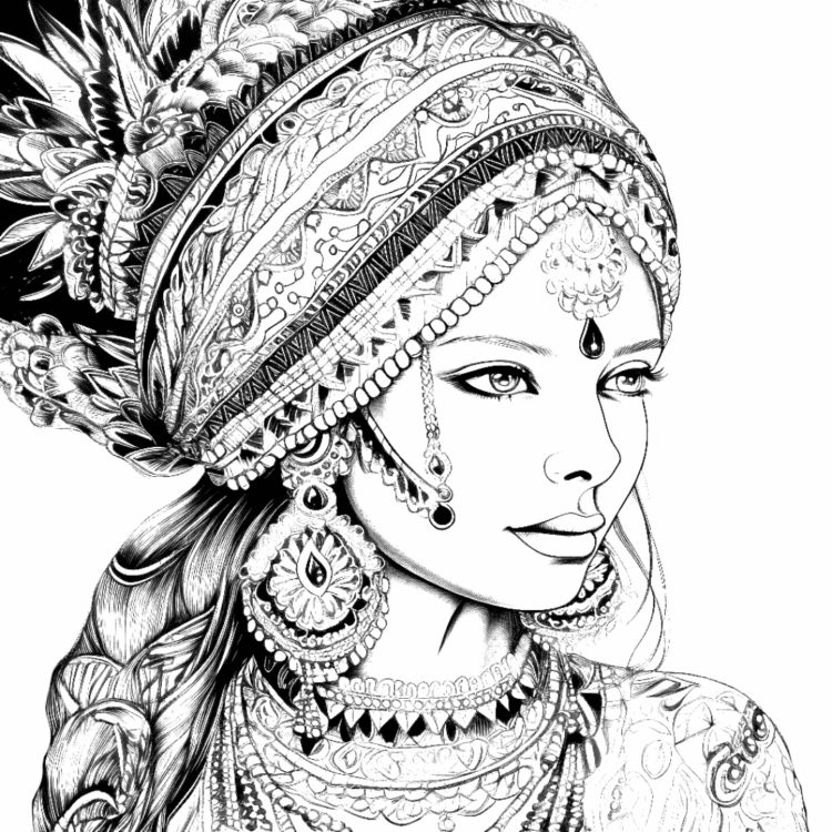 Ausmalbild schöner Indianer