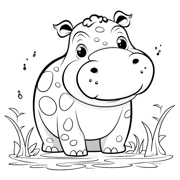 Dibujo para colorear de un hipopótamo tímido