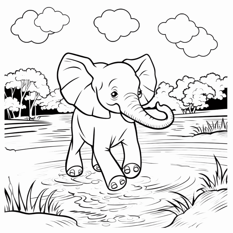 Ausmalbild Abenteuerlicher Elefant