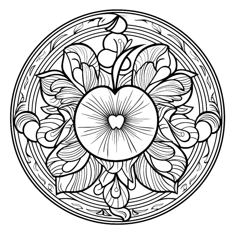 Ausmalbild Apfel-Mandala