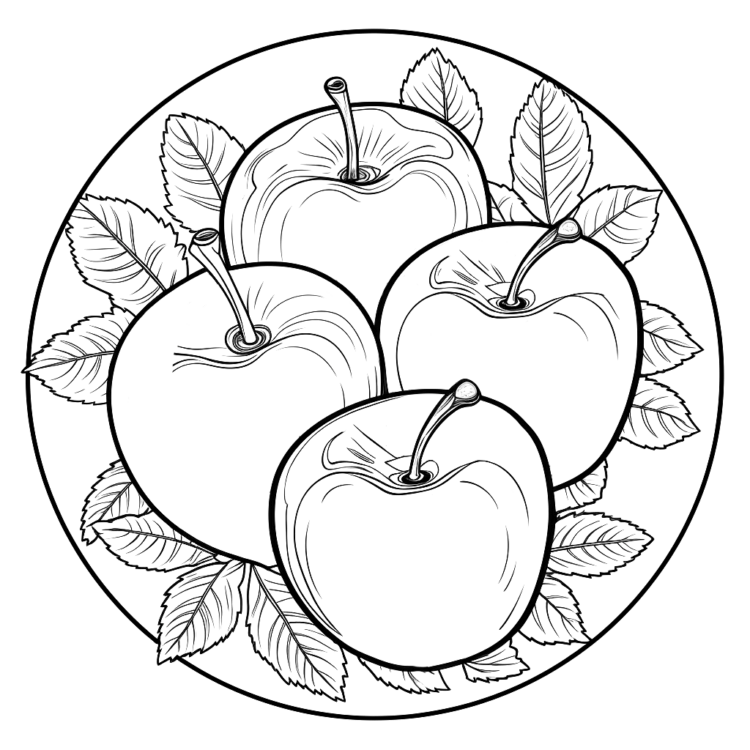 Ausmalbild Apfel im Teller