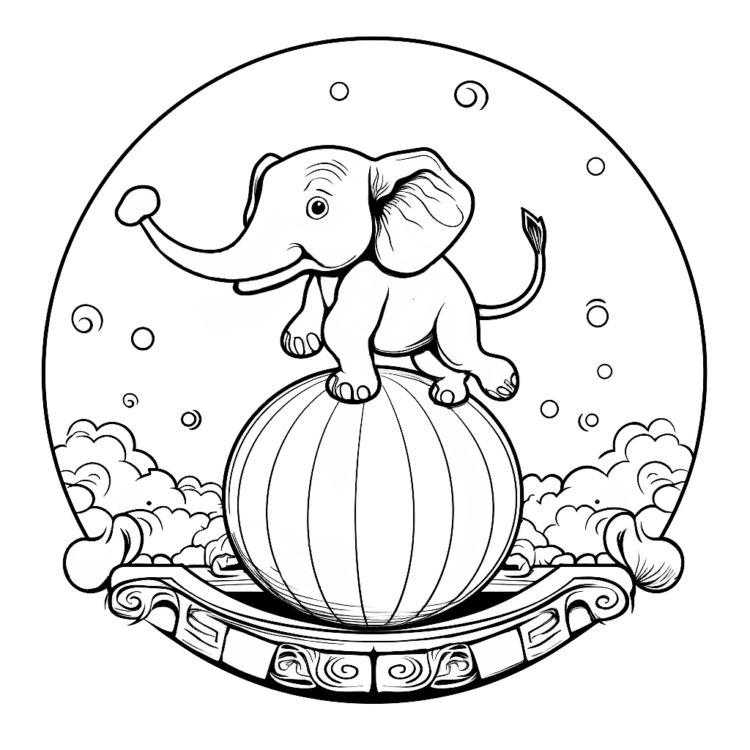 Dibujo para colorear equilibrio elefante