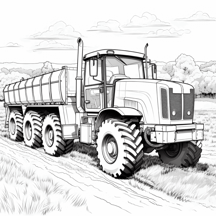 Ausmalbild Bauernhoftraktor mit Anhänger