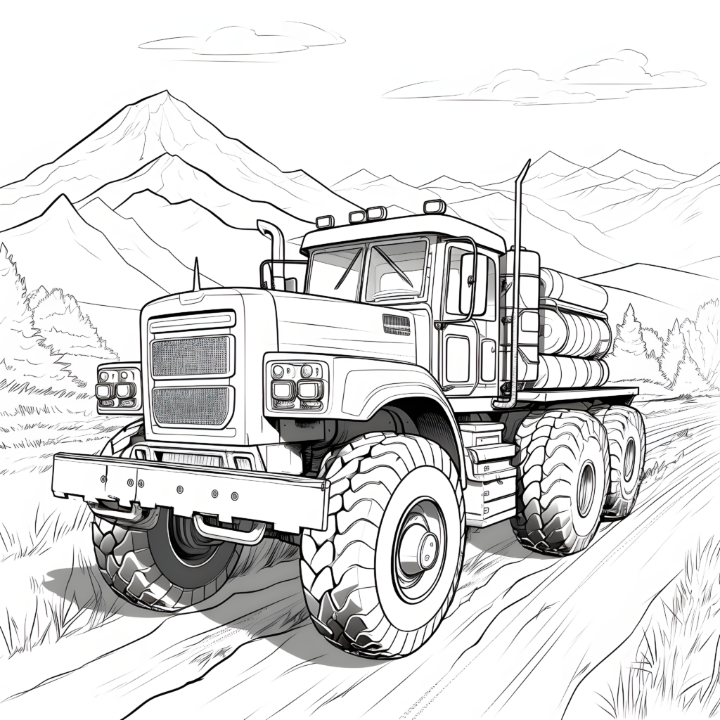 “Berghang Traktor mit Anhänger ”– kostenloses Ausmalbild