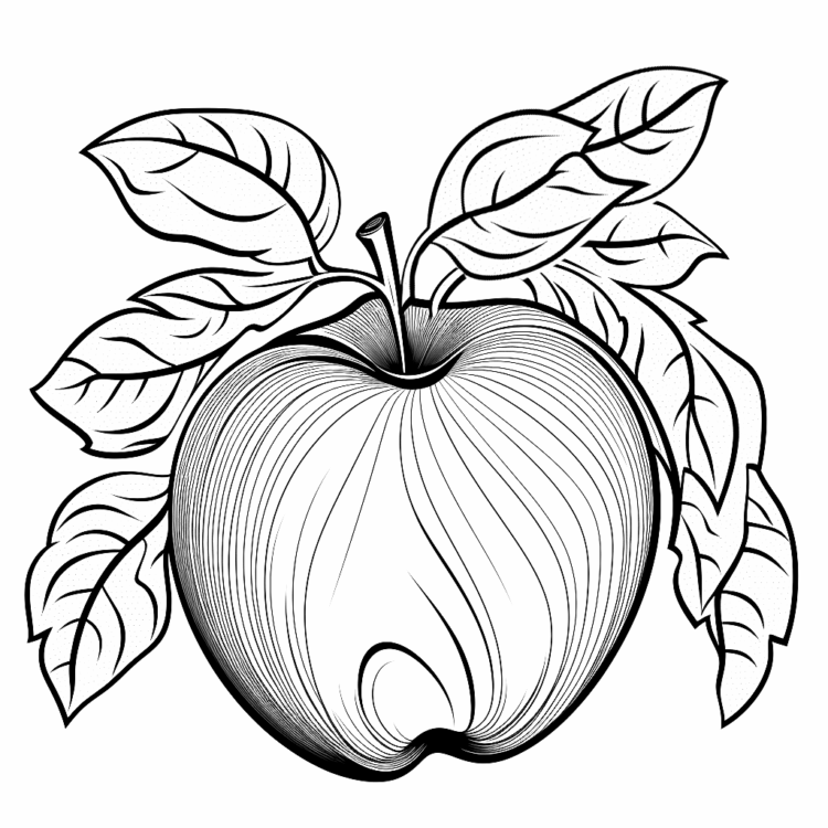 Ausmalbild Blätter und Apfel