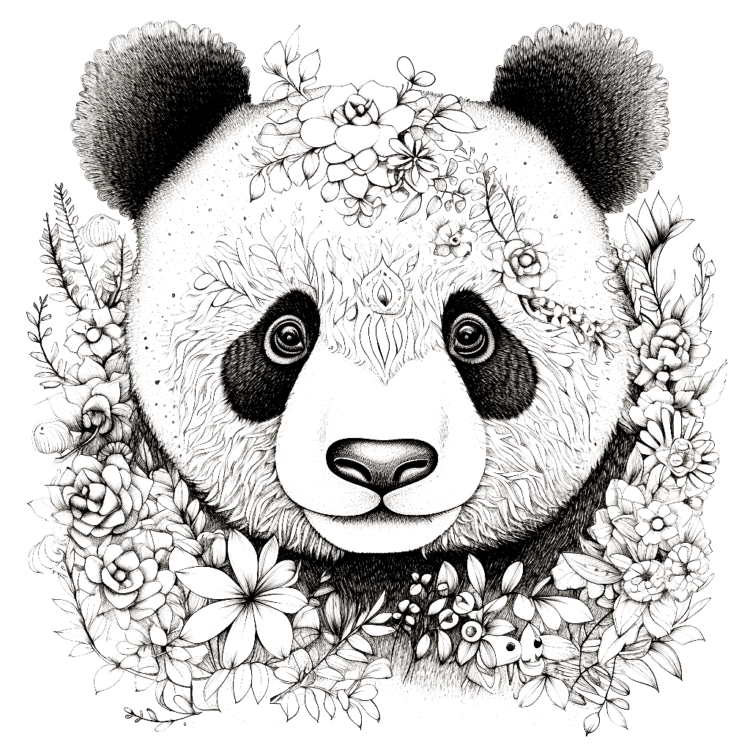 Dibujo para colorear flores y panda